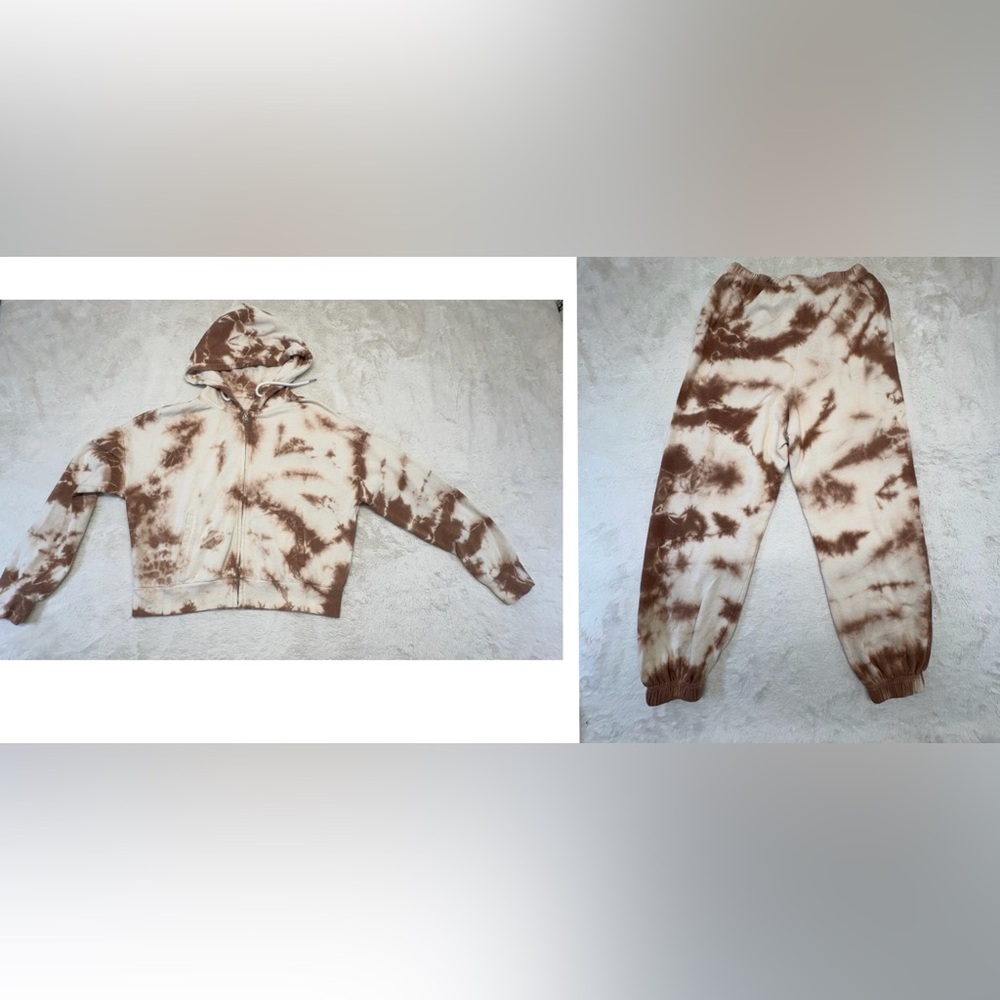 Garage Brown Tie Dye Matching Lounge Set Crop Zip Up Hoodie Joggers Size Small